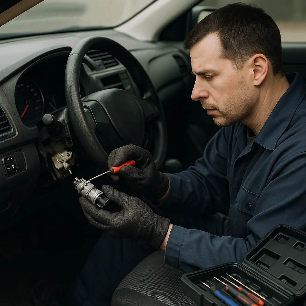 Man in a car, representing our ignition repair services for automotive locksmith assistance.